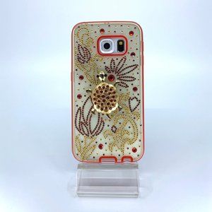 Galaxy S6 Edge TPU + PC case. Unique Handmade. Red, gold rhinestones